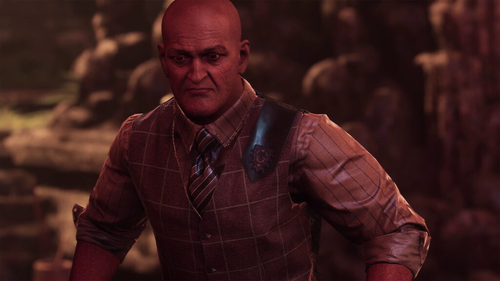 A large, heavyset, bald man known as a Bruiser; one of many opponents featured in the Unknown 9: Awakening video game.