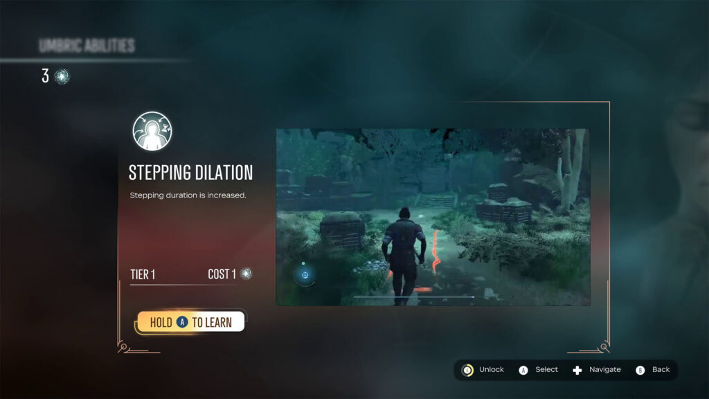 The Stepping Dilation skill upgrade accessible through Haroona’s Skill Tree.