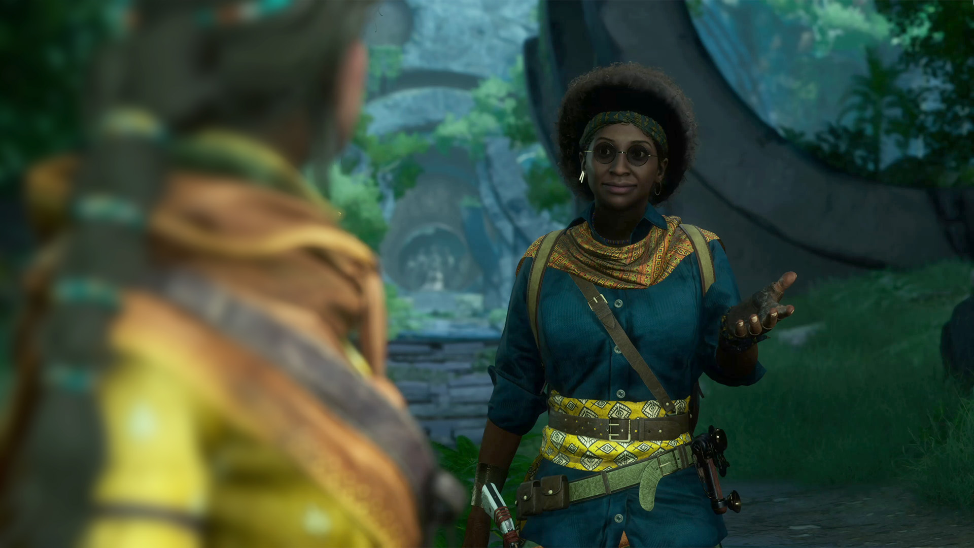 Buchra Ilunga talks to Haroona in a scene from the Unknown 9: Awakening video game.