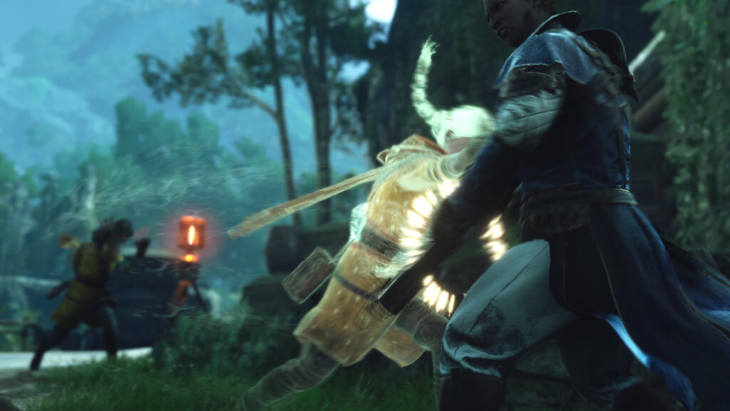 Haroona uses her Push ability to take down an enemy Ascendant in an Unknown 9: Awakening video game fight scene. 