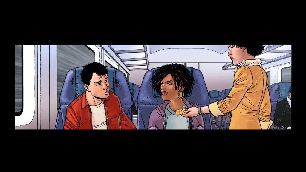 Unknown 9: Torment's Jaden, Neeka, and Hannah on a high-speed train headed to Paris.