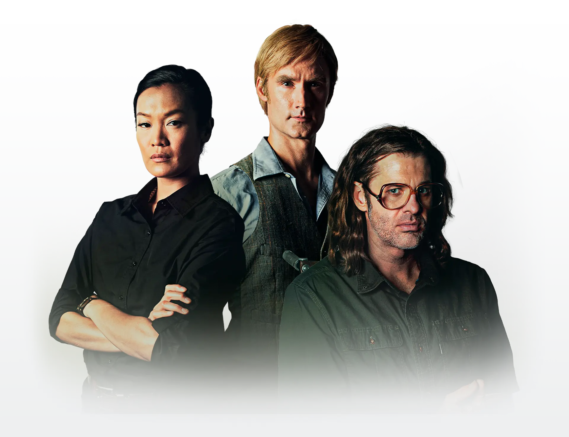 Unknown 9: The Taylor Files web series lead characters Hans Kraus, Emerson Vang, and Dr. Waylan Taylor.